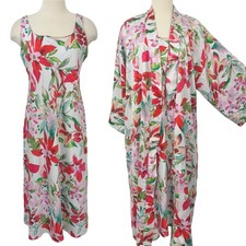 Natori Robe and Nightgown 2 Piece Sleepwear Loungewear Floral Print L/XL
