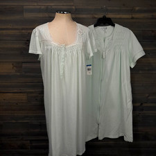 Miss Elaine Peignoir Robe Gown Set Womens XL Green Embroidered Full Zip NWT