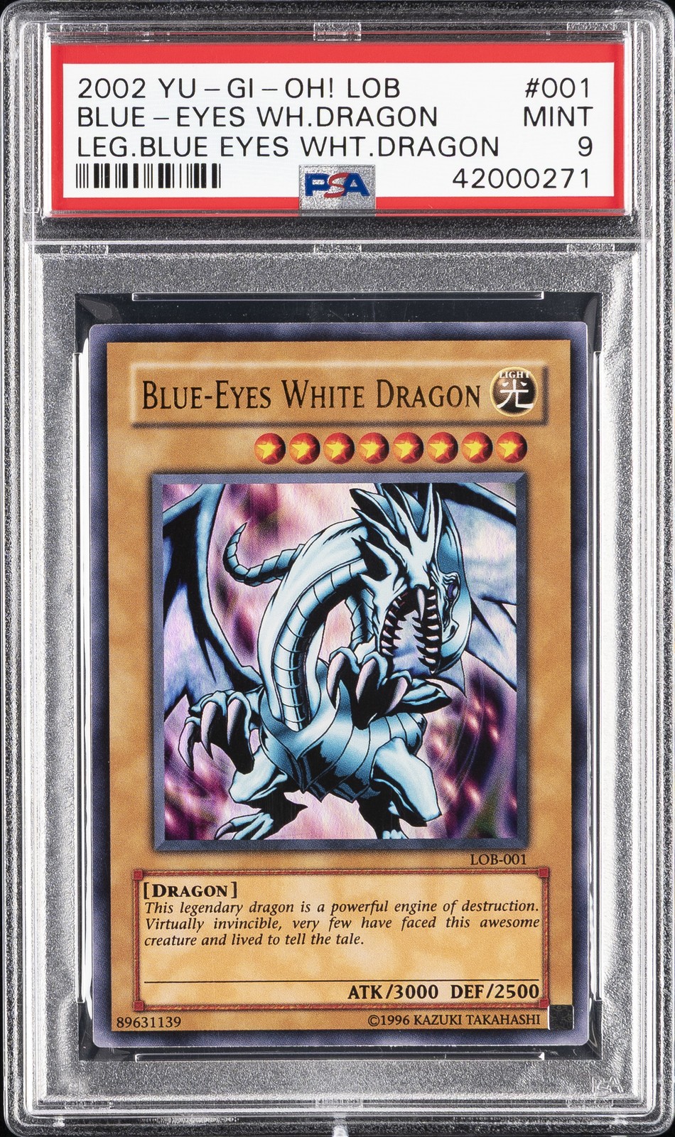 2002 YU-GI-OH! LOB-LEGEND OF BLUE EYES WHITE DRAGON BLUE-EYES WHITE DRAGON PSA 9