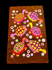 NWOT Vtg. Linen ULSTER Tea Towel Wall Art MOD TORTOISES & DAISIES 19x30 HTF