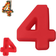 Kuchenform Zahlen Silikon Backform Zahl 4, Groß 3D Zahlen Kuchenform,Zahlenbackf