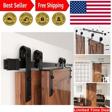9FT Heavy-Duty Single Track Bypass Barn Door Hardware Kit - Elegant & Durable