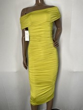 Marciano By Guess Womens Midi Dress Green Size 10 Eco Alva Ruched Off Shoulder