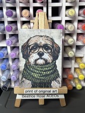 ACEO Original Painting PRINT Dog Shih Tzu 2.5in x 3.5in Beatrice Rose ACEOs