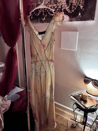 Vintage silk floral, sheer ruffle shoulder midi dress by Jones, New York