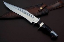 Custom Handmade Carbon Steel Blade Polish steel Bowie Knife High Leather Sheath