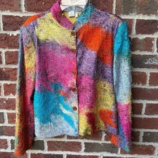 Vintage Florissant NY Fuzzy Artsy Multicolor Jacket Maximalist Small