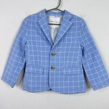 Janie and Jack Blazer Boys 4 Blue Linen Blend Plaid Windowpane Preppy Formal