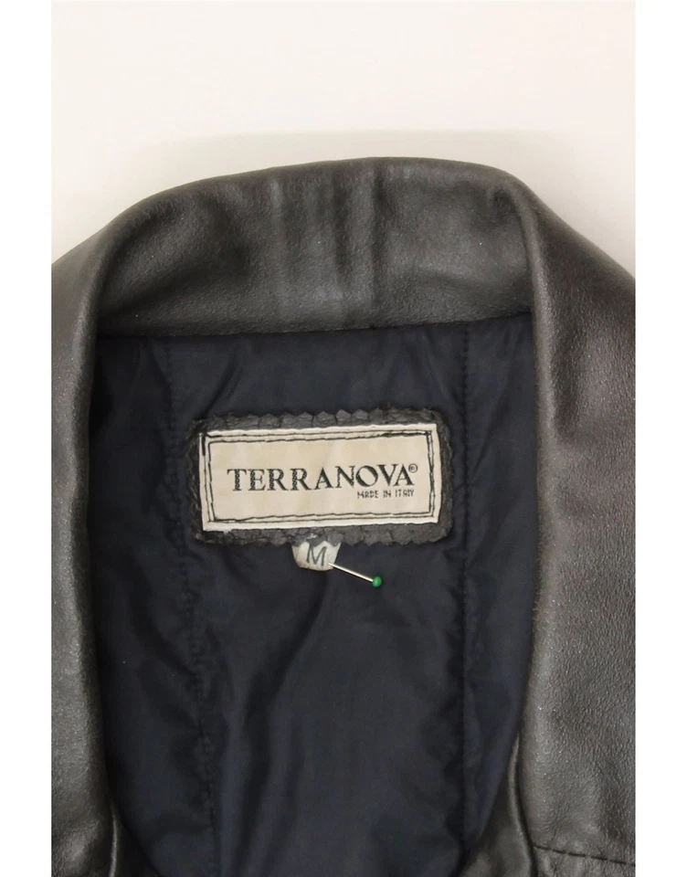 TERRANOVA Hombres Chaqueta de Cuero Reino Unido 38 Mediana Cuero Negro AL10 Foto 3 de 3