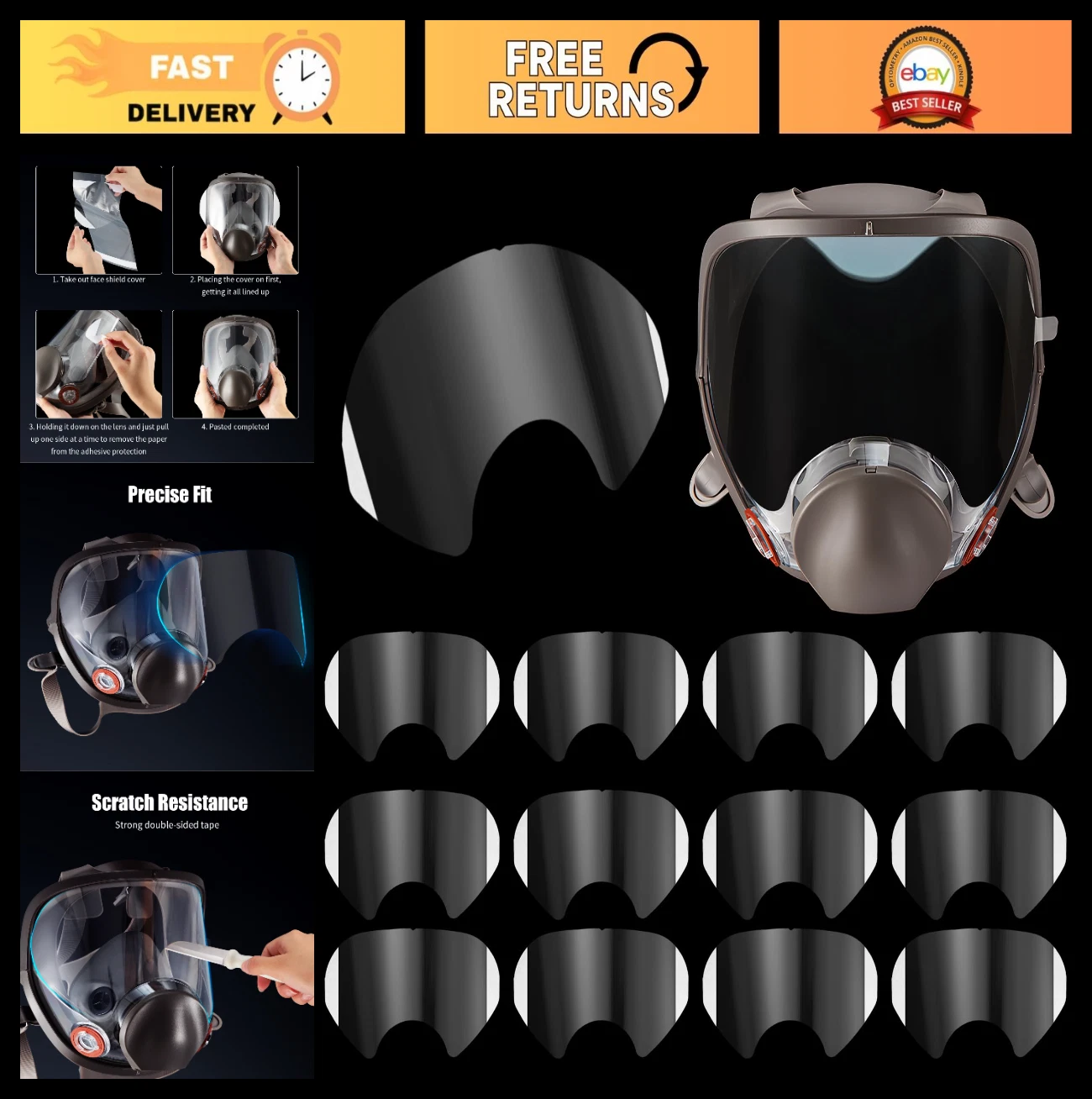 100 Pcs Peel Off Lens Cover Shield for Respirator Masks 6885 6000 6700 6800 6900