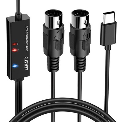 LEKATO 6.5Ft MIDI Cable MIDI to USB C TypeC MIDI Input & Output Interface Sealed