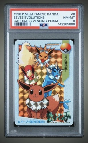 Eevee Evolutions PRISM Bandai Carddass Vending Japanese Pokemon (1998) - PSA 8