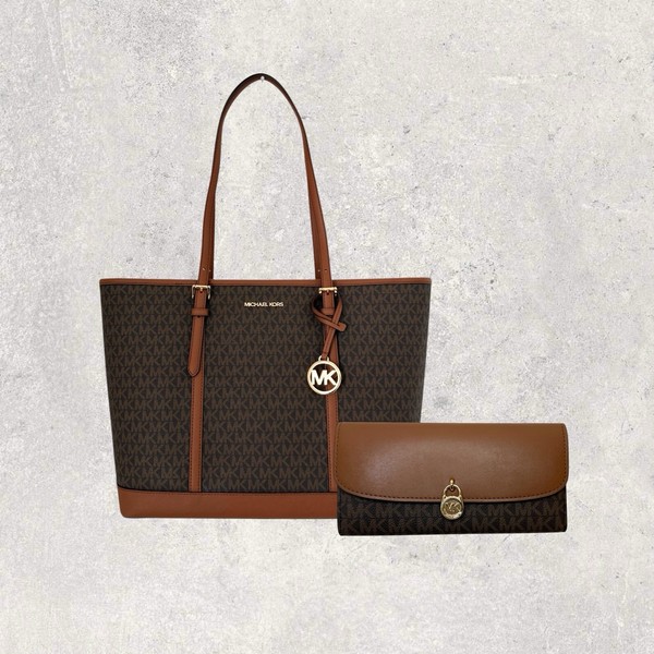 Michael Kors Tasche Shopper Portemonnaie Jet Set Travel Hamilton Braun Gold Neu-image