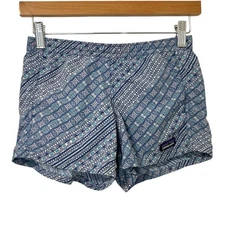 Patagonia Girls Baggies Shorts Sz Medium (10) Printed Blue Drawstring Outdoor