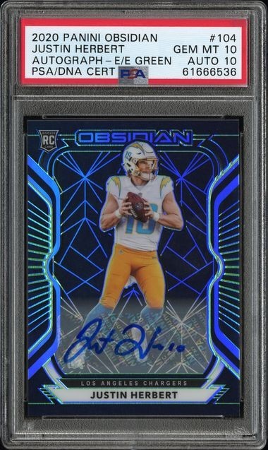 2020 Panini Obsidian Justin Herbert Autograph /50 Rookie Green Etch PSA 10 GEM