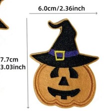Embroidered Iron On Patch - Halloween Pumpkin Witch