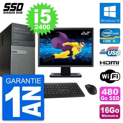 PC tour DELL 390 MT Bildschirm 22 '' i5-2400 RAM 16Go SSD 480Go HDMI Windows 10