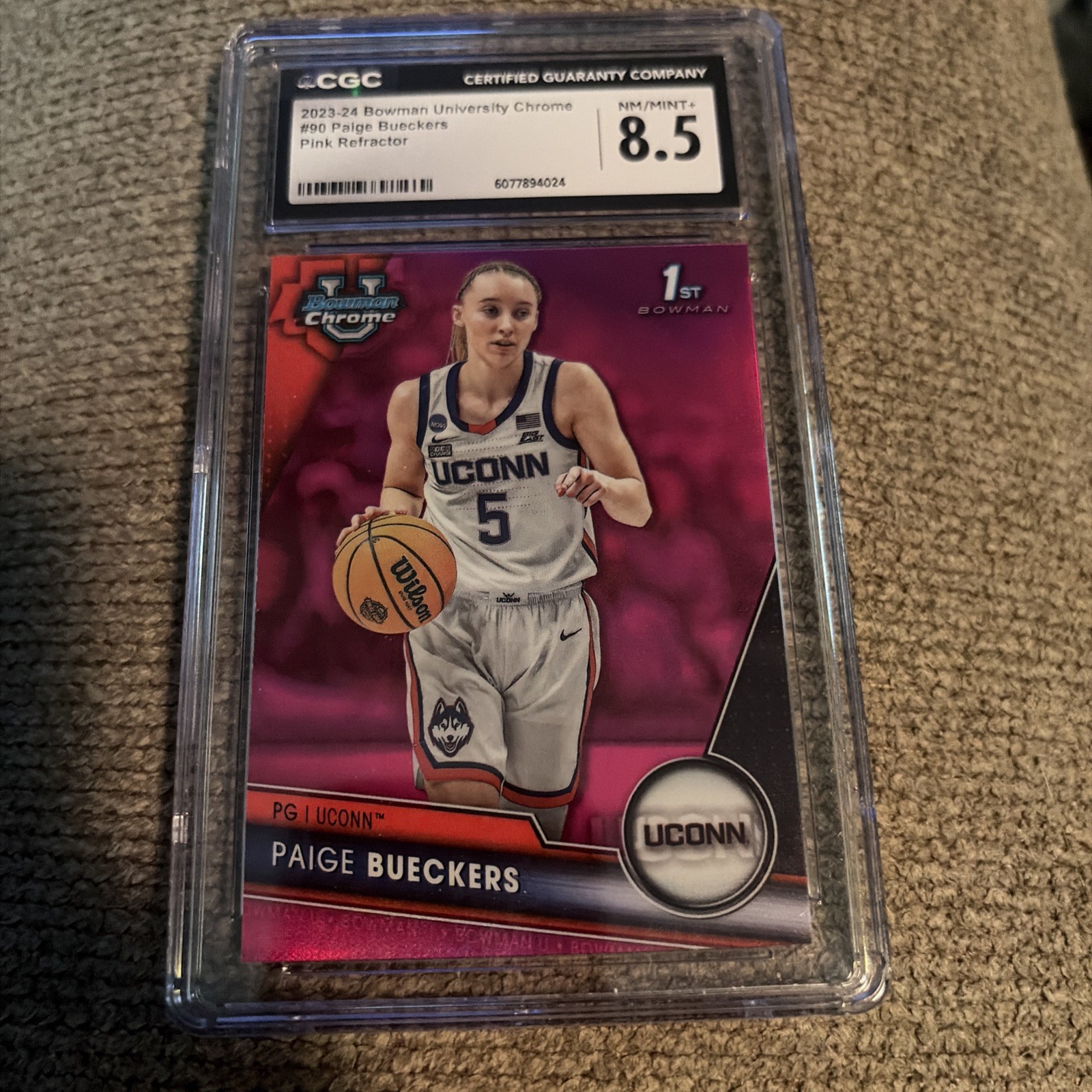 2023-24 Bowman University Chrome Paige Bueckers 1st Pink Refractor #90 CGC 8.5
