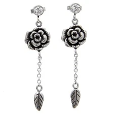 Rose & Leaf Earrings Wild Hibiscus with Cubic Zirconia Women Jewelry By Controse
