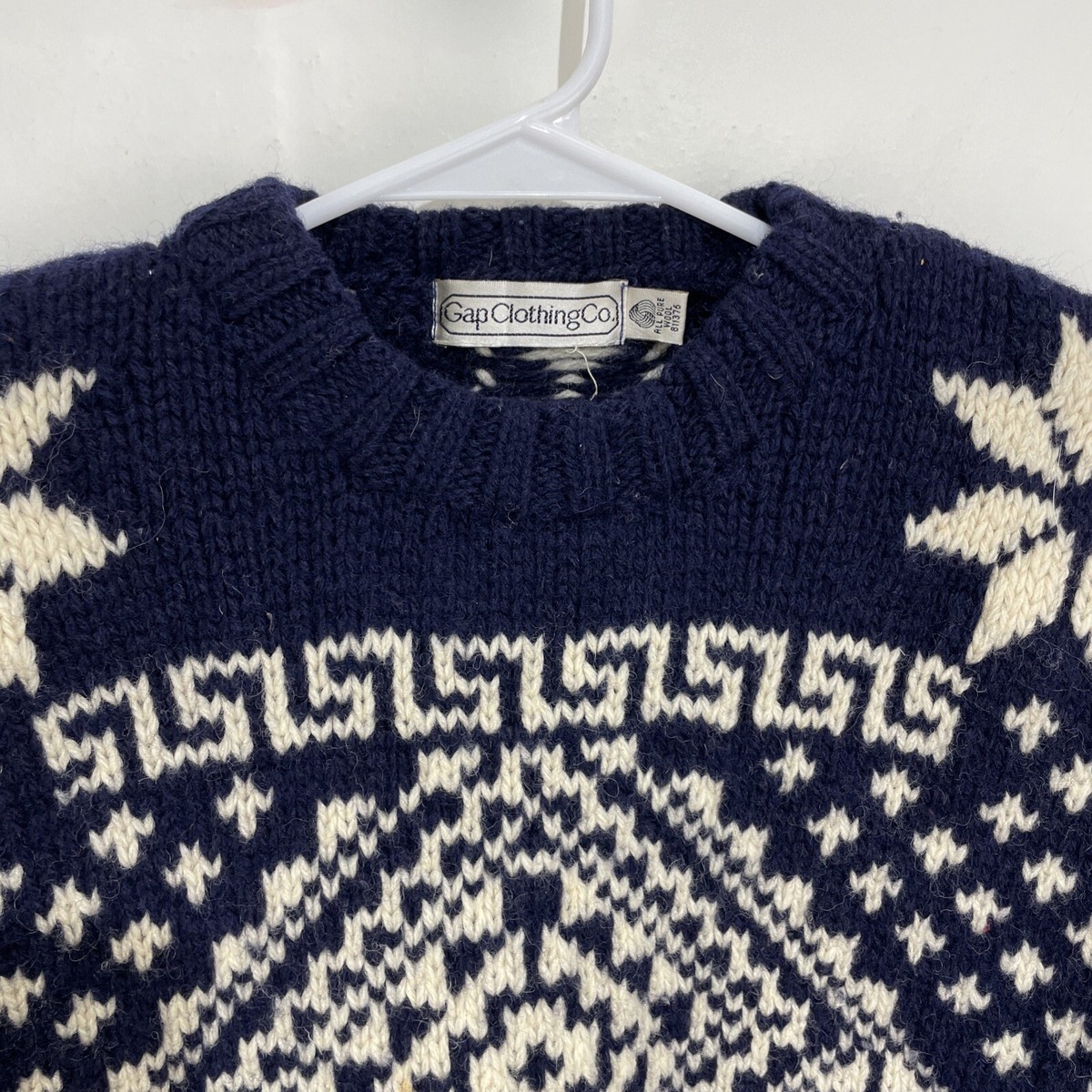 Vintage 80's Gap Clothing Co Hand Knit Sweater Wool Blue