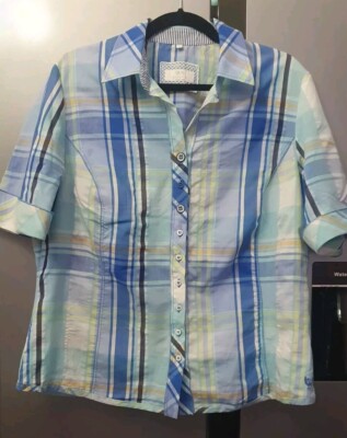 Just White by SE blau kariertes Hemd EU42 UK14 US10 Reversed Seam Bluse Top Y2K