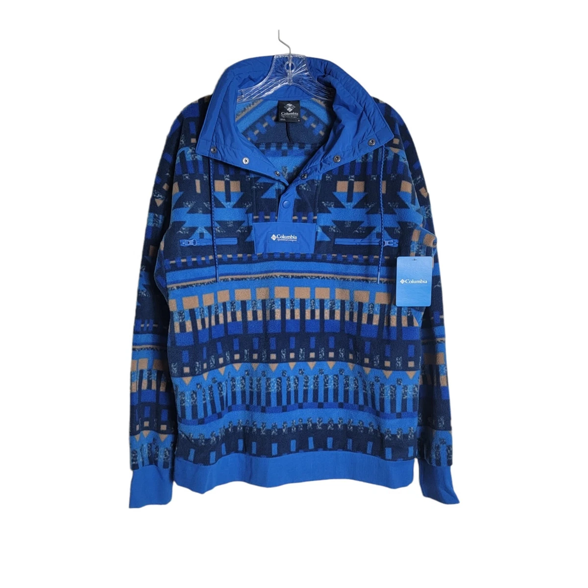 Columbia Powder Keg Fleece Pullover Aztec Southwestern Sky Blue Beige S P