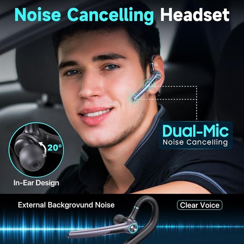 Bluetooth Noise Cancelling Headset Earpiece New Trucker Wireless Mic - Photo 10 sur 23