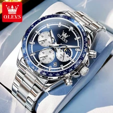 OLEVS Men's Quartz Watch Waterproof Chronograph Luminous Date Wristwatch