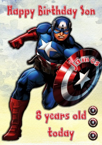 Marvels Captain America Fils N Petit Fils Carte D Anniversaire Personnalisee Ebay