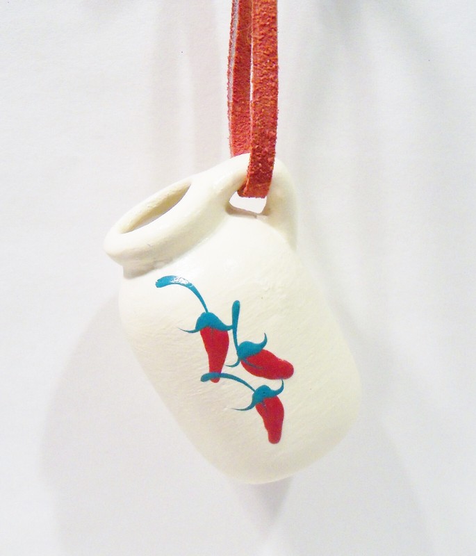 Red Chili Pepper Jug Pitcher Vase Clay Pottery Leather Southwestern Vtg Ornament