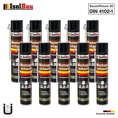 Isolbau B2 Montageschaum mit Aussprührohr - 48 x 500 ml PU-Bauschaum für Montage, Isolierung, Abdichtung, Innen & außen