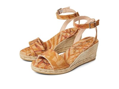 Eric Michael Orly Sandal Women 5.5-6 Camel Leather Ankle Strap Wedge Heel KHD424