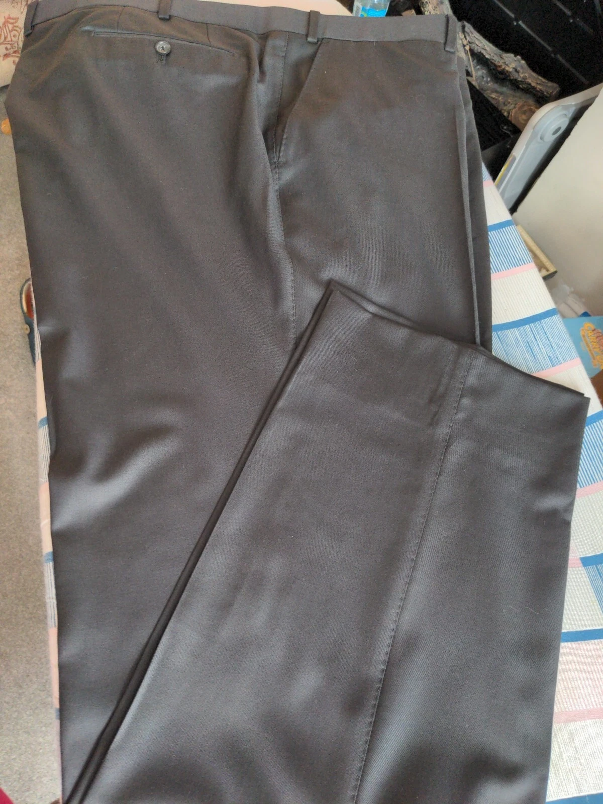 Arif Of Mayfair Italian Tailored Wool Dark Brown Trousers W 46" IL 33"