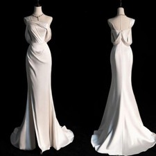 Mermaid Wedding Dress Elegant Vintage Off Shoulder Sexy Silk Satin Bridal Gowns