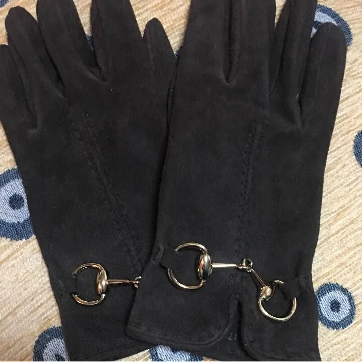 Auténticos Guantes Gucci Horsebit Negro Marrón Oscuro Gamuza 6 1/2 Talla Italia con Caja Foto 2 de 4