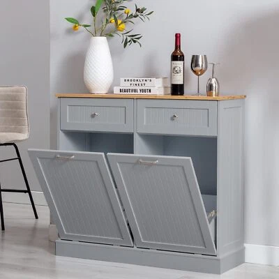 GITUA Kitchen Tilt Out Trash Recycling Cabinet with Drawer & Removable Cutting Board