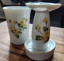 Andre Richard Floral Porcelain Toothbrush Holder and Cup Vintage Bathroom Set