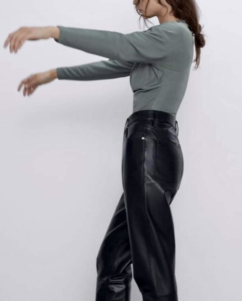 zara green leather bodysuit