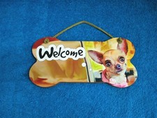 Chihuahua Dog Welcome Sign Wall Decor Hanging Plaque Bone Shape Design - Nice 