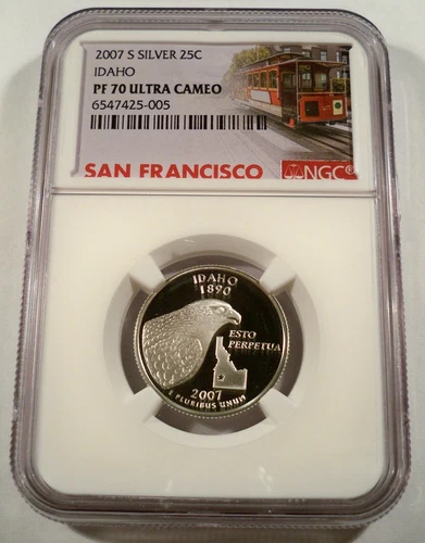 2007-S 25c SILVER NGC PF70UCAM IDAHO QUARTER PROOF ULTRA CAMEO PR 70