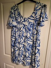 MANGO BASIC Ladies Blue Leaf Split Sleeve Dress - Size EUR XL