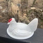 Vintage Westmoreland White Milk Glass Chicken Hen on Nest Replacement Lid Red