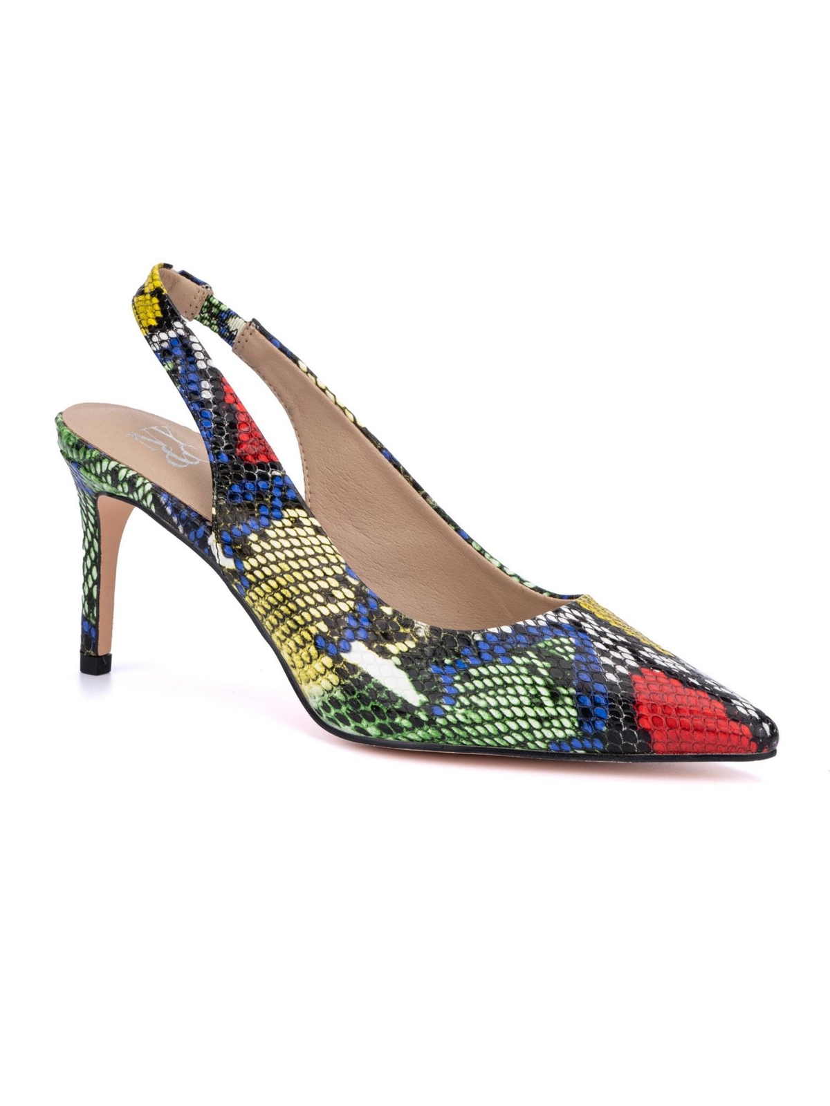 Женские черные босоножки на шпильке Steph с многоцветным принтом NEW YORK - CO 10