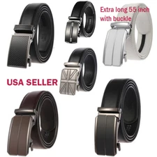 Leather Automatic Buckle Ratchet Belt For Men Adjustable Entire Belt 55" Fit All