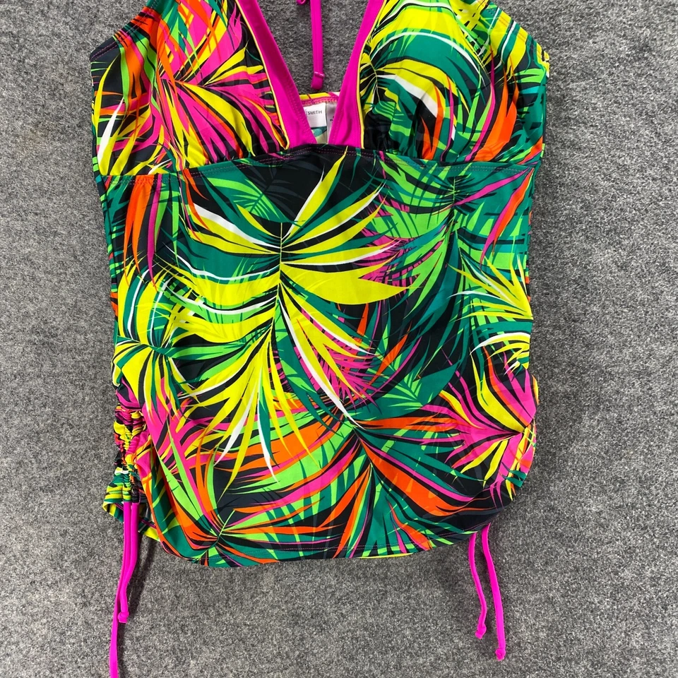 Nuevo Top Tankini Jaclyn Smith 18 Plus Verde Floral Push Up Sin Mangas Cuello Halter Foto 4 de 4