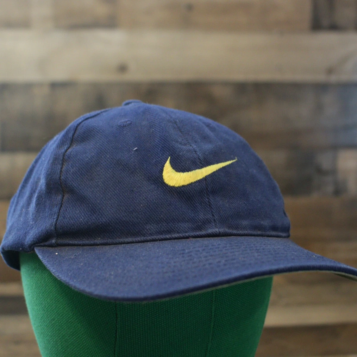 Vintage Nike Golf Dad Hat Navy Blue Yellow Swoosh Logo Snapback