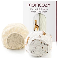 Momcozy Best Wishes Muslin Fitted Mini Crib Sheets, 38x26, 2 Pack Soft