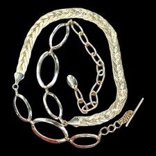 Gold Chain Belt 90s Hollywood Glam Braided Oval Links Adjustable Liz Claiborne