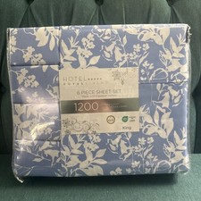 NEW Hotel Royal Living Egyptian Cotton King Size Sheet Set 6pc Blue White Floral