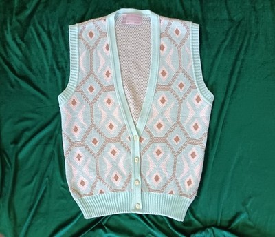 Vintage Pullover Weste von Topline BHS Gr. 14 Pastell Rautenmuster Retro 80er